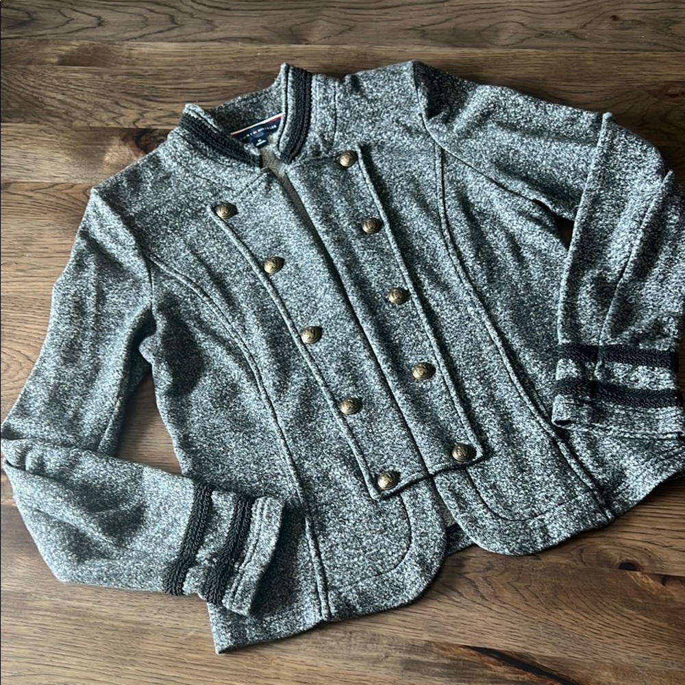 Tommy Hilfiger Women’s Military Band Style Jacket Open Front Gray Med